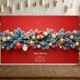 thumbnail image 2 of Red Background Christmas Banner Green Pine Branches New Year Banner Gingerbread Man Star Ornaments Holiday Banner for Christmas Party New Year Celebration Home Decoration, 2 of 9