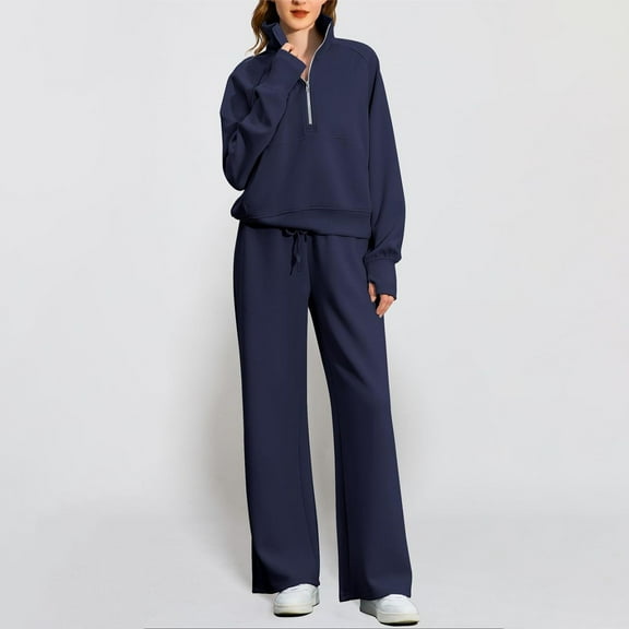 Women Sweatsuits Sets 2 Piece Sweatshirt Wide Leg Sweatpants Loungewear Sets Winter Clothing Athletic Set