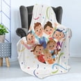 thumbnail image 4 of Family Soft Flannel Fleece Throw Blanket, Third Generation Friend Family and Paper Streamer Celebration Theme, Cozy Plush for Indoor and Outdoor Use, 50" x 60", Multicolor, by Ambesonne, 4 of 5