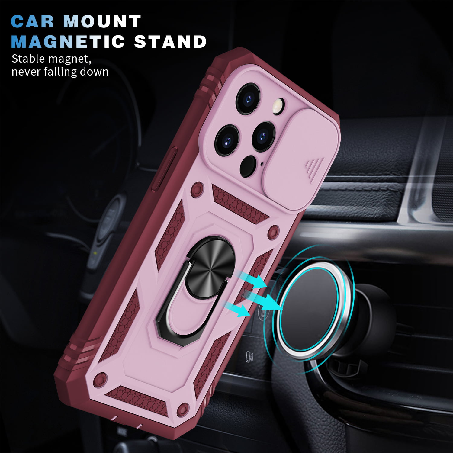 Reiko Kickstand Ring Holder With Slide Camera Cover Tpu Magnetic Car Mount  For Apple Iphone 13 Pro In Red : Target