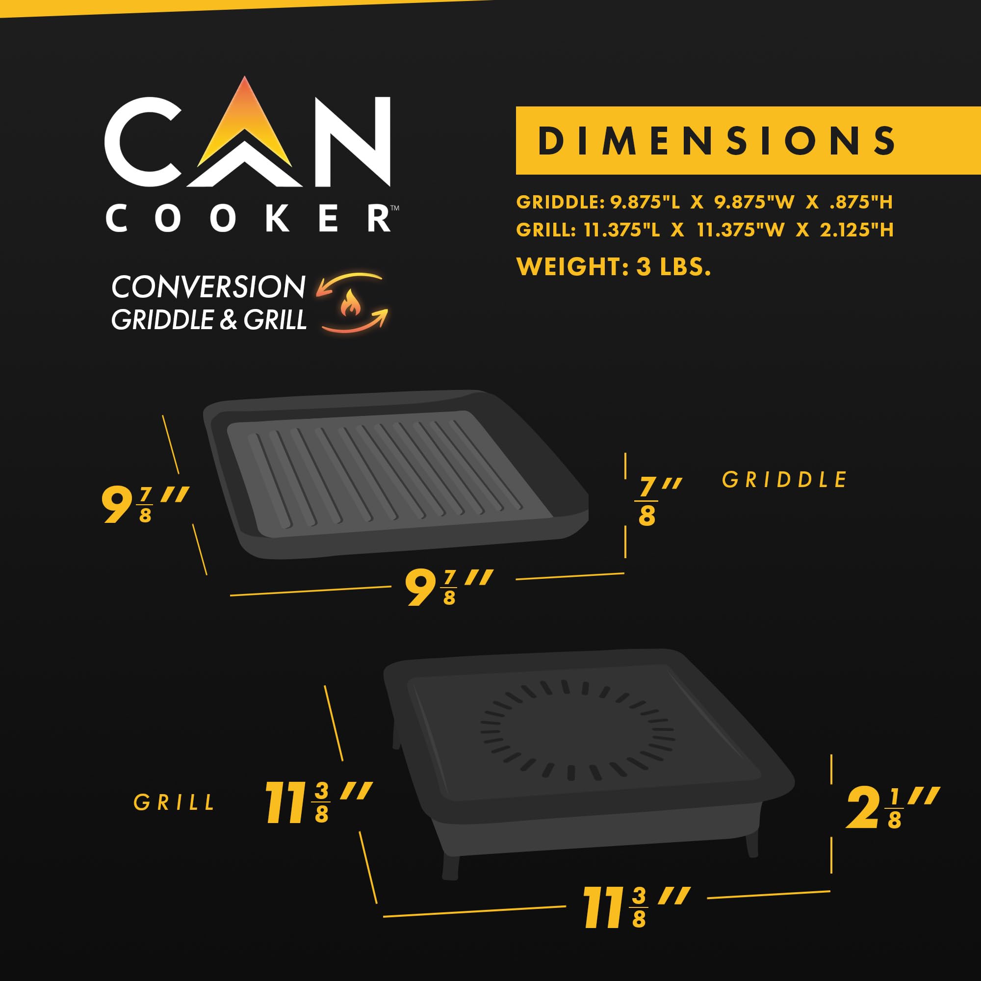 CanCooker Portable Conversion Grill, 12 x 12 Inches, Black