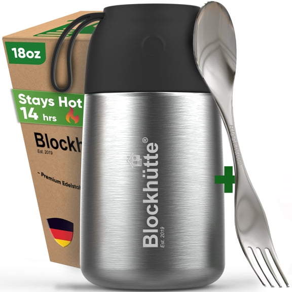 Blockhütte Small Thermos for Hot Food, Insulated Food Jar for Kids, 18 oz, Black