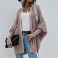 thumbnail image 5 of Knit Outwear Oversized Batwing Sleeve Slit Hem Pure Color Warm Women Front Open Sweater for Fall Winter Spring Purple M, 5 of 7