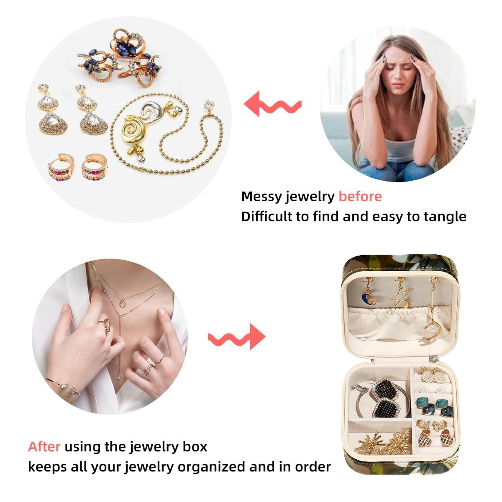 PhooArto Small Jewellery Box, Bees and Daisy Flowers Portable Travel Mini Jewelry Case for Women Leather Ring Organizer