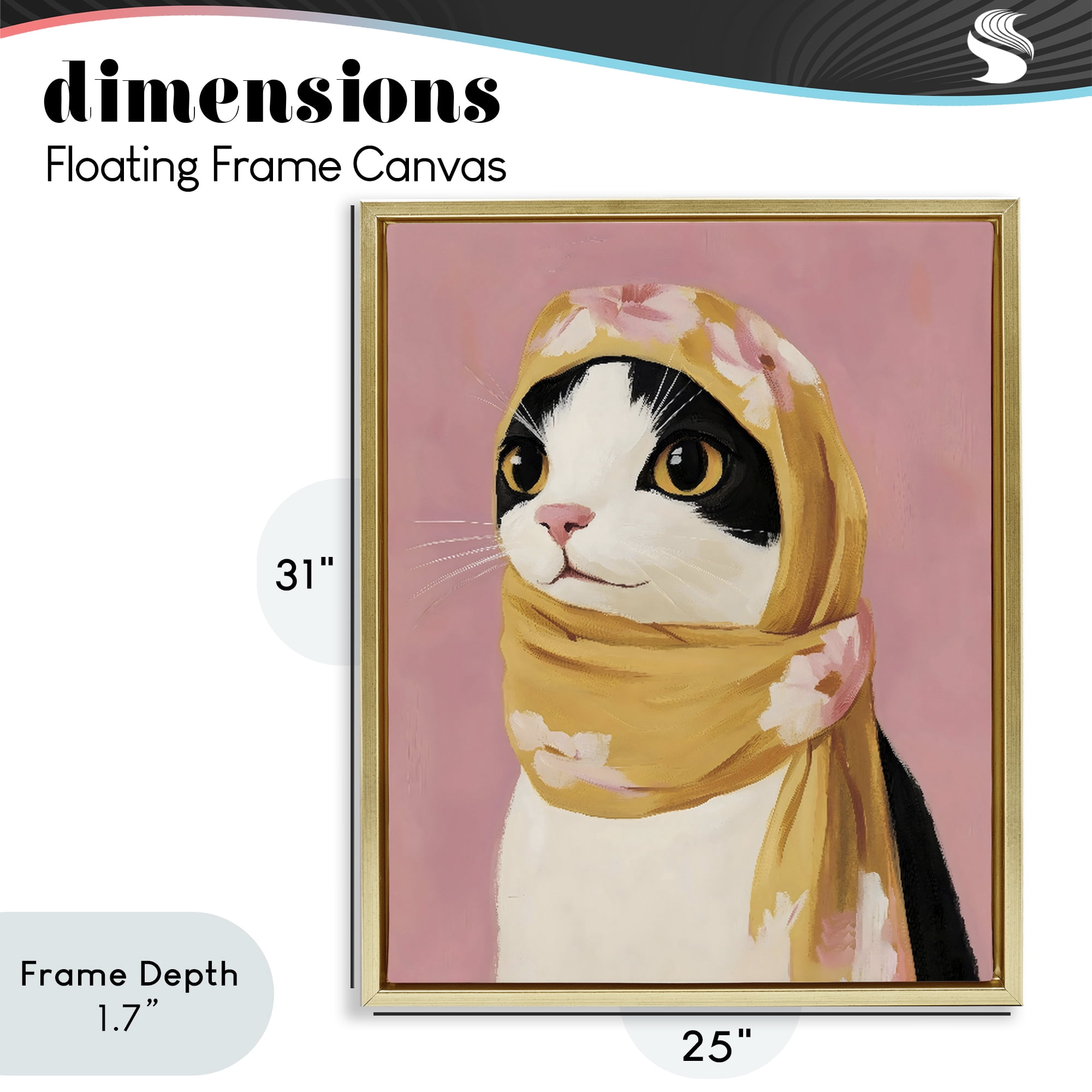 Stupell Industries Cat Babushka in Yellow Scarf Gold Framed Floater Canvas Wall Art, design by The Prints Vibe