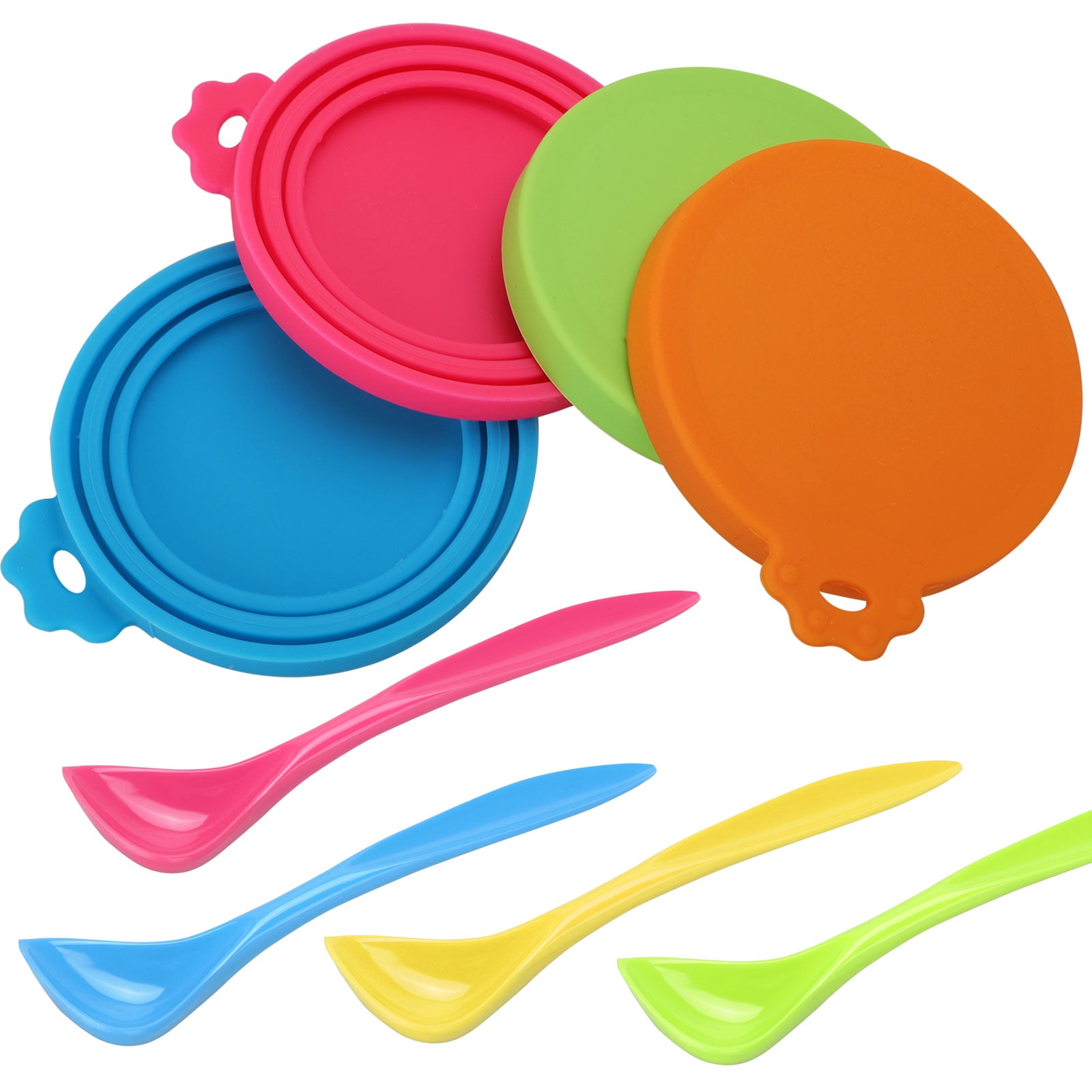 4 Pack Silicone Pet Can Cover with Spoon, Food Grade Silicone Pet Can