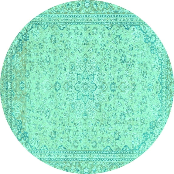 Ahgly Company Indoor Round Abstract Turquoise Blue Modern Area Rugs, 8' Round