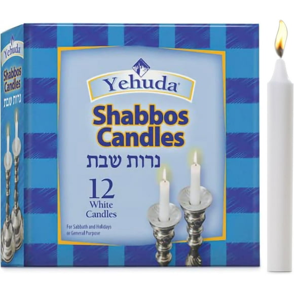 Yehuda Bougies Shabbat (12 Bougies), s'Adapte à Tous les Chandeliers Standard, Bougies Shabbos en Cire Blanche Élégante