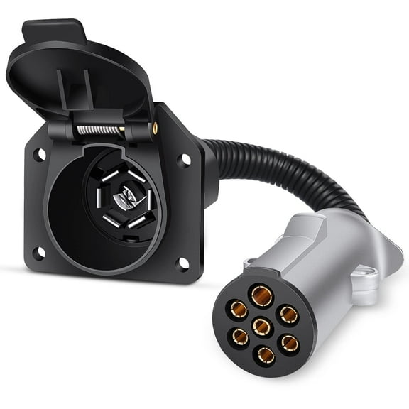 Nilight 7 Pin Round to 7 Way RV Blade Trailer Adapter Connector Wiring Harness Electric Adapter Plug Connector for Semi Truck Trailer Commercial Vehicle Pickup Truck Tractor, 2 Years Warranty