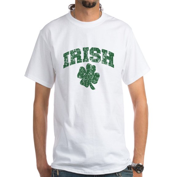 CafePress - Worn Irish Shamrock White T-Shirt - Men's Classic T-Shirts