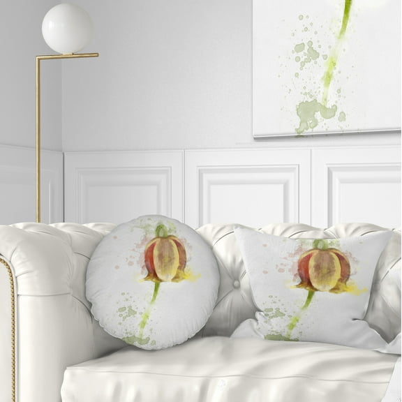 Designart Brown Tulip Sketch Watercolor - Floral Throw Pillow - 12x20