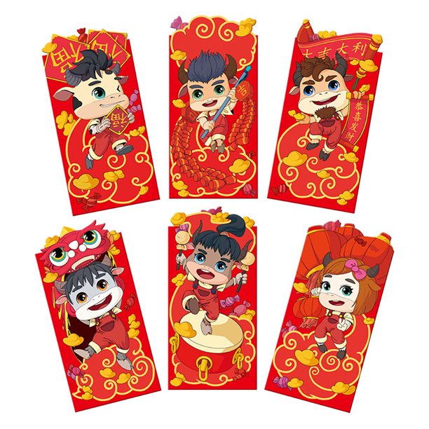Worallymy 6 uds. sobres rojos gruesos paquetes de dinero 3D de Año Nuevo para el Festival de Primavera chino regalo de cumpleaños de boda tipo 2 Worallymy JD735815402