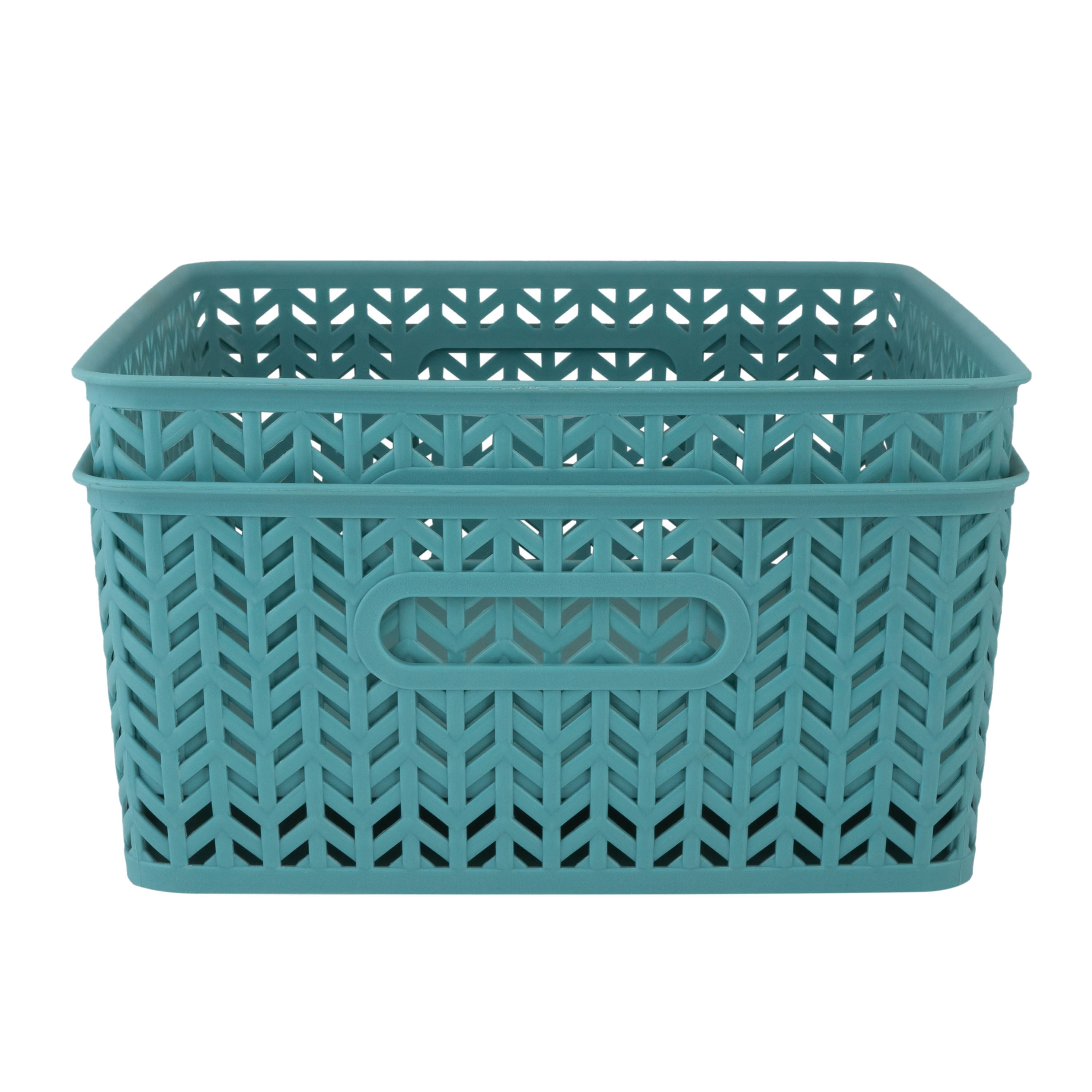 Simplify 2 Pack Medium Herringbone Plastic Storage Basket in Dusty Blue
