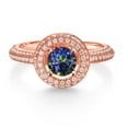 thumbnail image 2 of Gem Stone King 18K Rose Gold Plated Silver Engagement Ring for Women Set with Mystic Topaz and Moissanite (1.61 Cttw), 2 of 4
