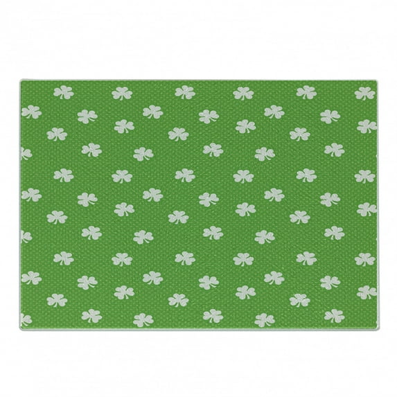 Irish Cutting Board, Old Fashioned Polka Dots Backdrop with Cultural Flowers Clovers Retro Classic, Decorative Tempered Glass Cutting and Serving Board, Small Size, Lime Green White, by Ambesonne