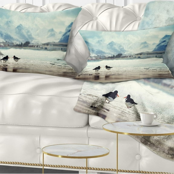 Designart Birds and Mountain Peak - Seashore Wall Throw Pillow - 12x20