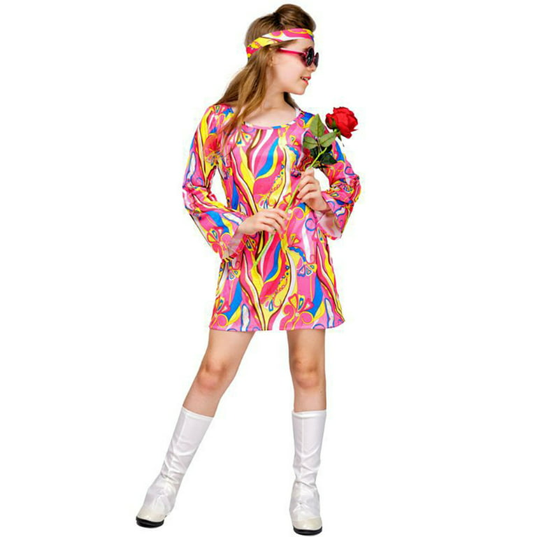 Go Girl Costume Ladies 60s 70s Fancy Dress Outfit Disco Retro