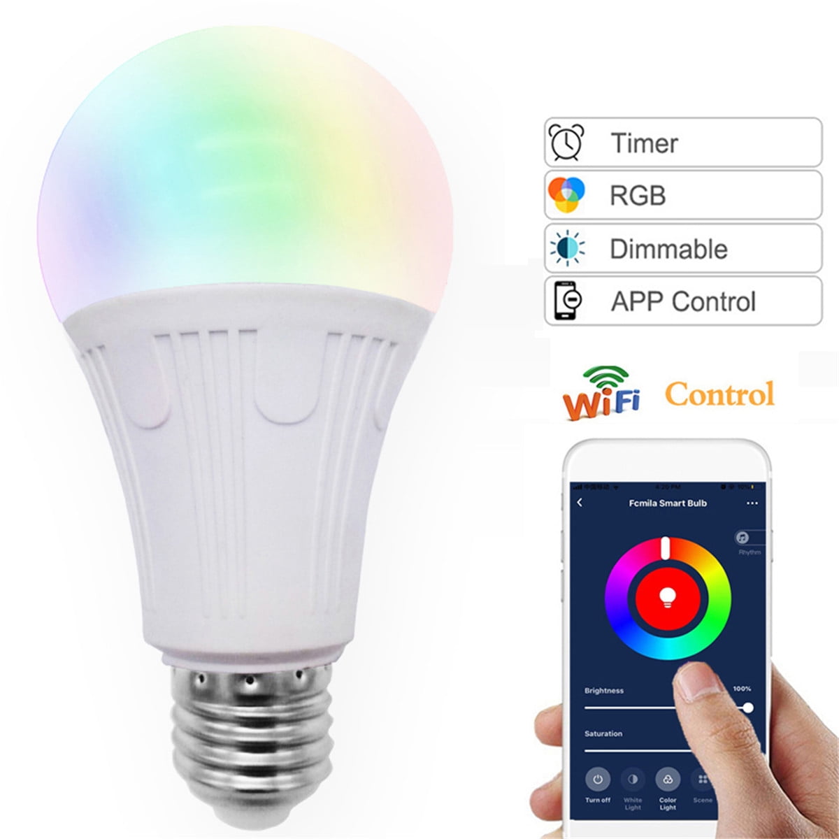 Colorful Light Bulb,LED,RGB,9w,B22 Color Changing,Light Bulbs,Remote Control Multiple Modes,Timing,Sync,Dimmable,Warm White Home,Office Exhibition Lighting-Silver 1pcs Colorful Light Bulb,LED,RGB,9w,B22 Color Changing,Light Bulbs,Remote Control Multiple Modes,Timing,Sync,Dimmable,Warm White Home,Office Exhibition Lighting-Silver 1pcs