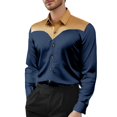 thumbnail image 1 of XDZJLR Men Shirts Fashion Color Combination Long Sleeved Large Size Casual Tee, 1 of 7