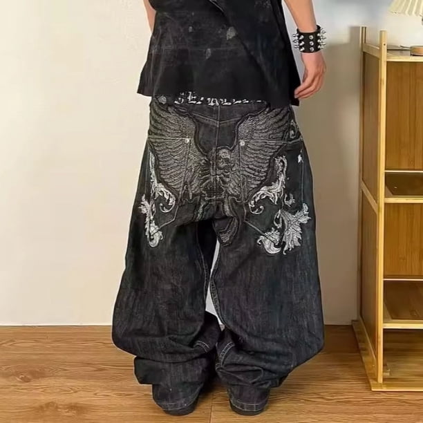 Vaqueros con estampado gótico Retro de Hip Hop americano para mujer Y2K, nueva venta de calle, pantalones de pierna ancha rectos sueltos, pantalones vaqueros Joker Unisex