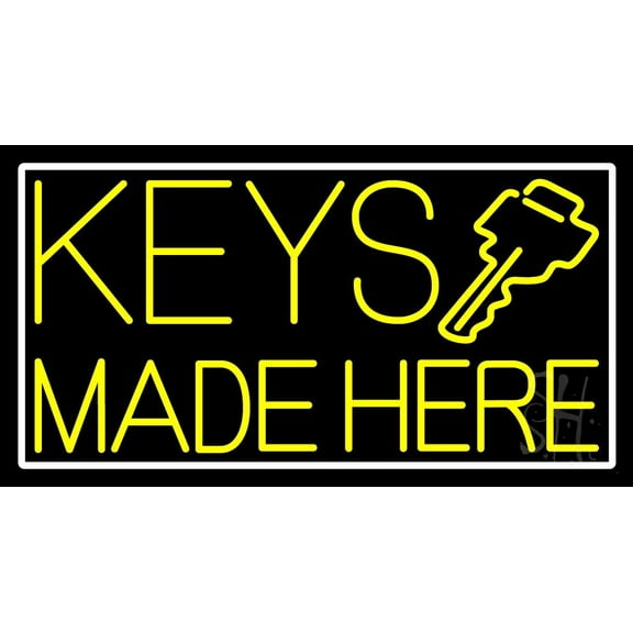 Yellow Keys Made Here LED Neon Sign 20" Tall x 37" Wide - inches Black Square Cut Acrylic Backing, with Dimmer - Premium built indoor Sign for Storefront, Store interior, Exhibition, Decor.