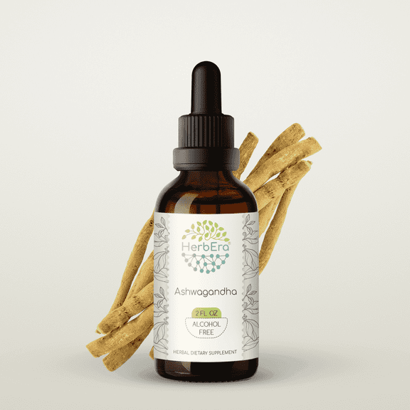 HerbEra Ashwagandha Tincture, Herbal Dietary Supplement for Stress Support, Ashwagandha (Withania somnifera) Dried Root Extract, Natural, Alcohol-Free, Drops 2 oz