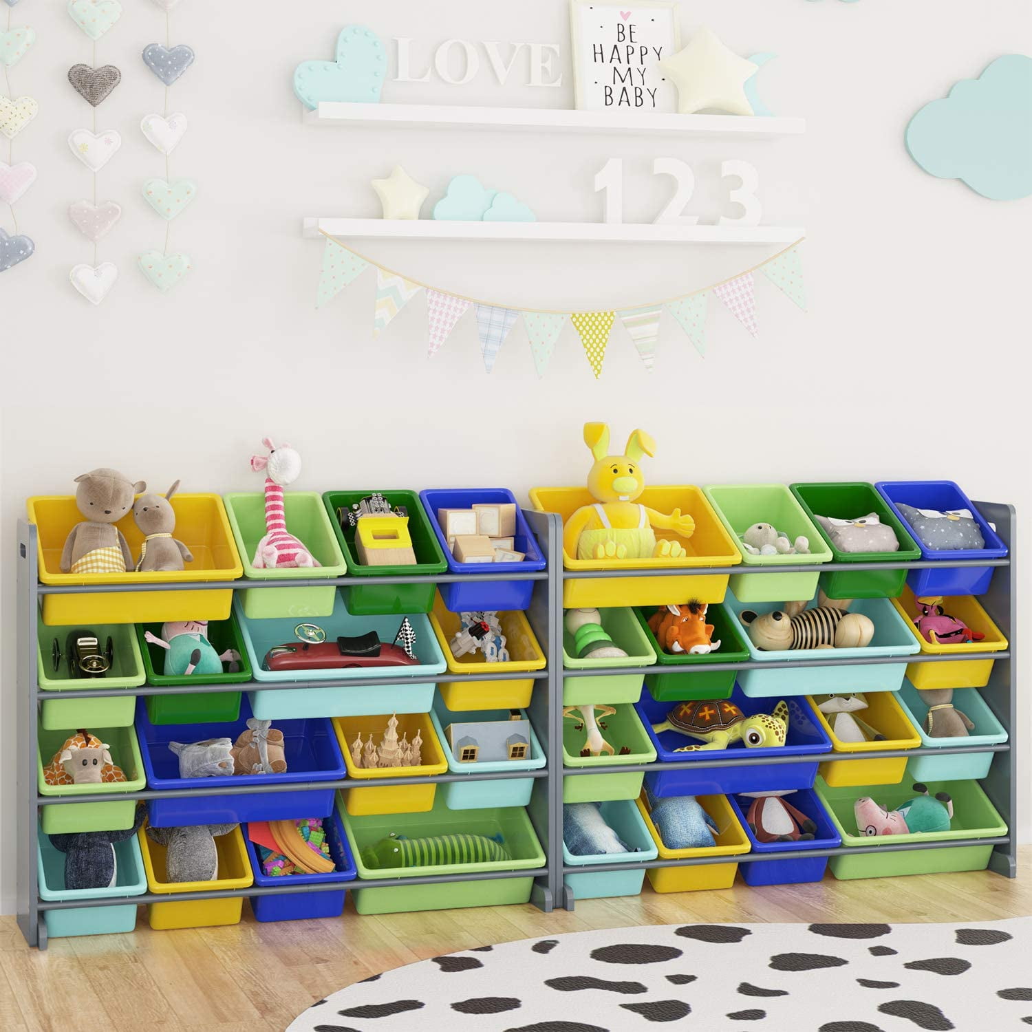 Kids Toy Storage Organizer 9 Storage Bins Box with Shelf Rack Playroom  Bedroom