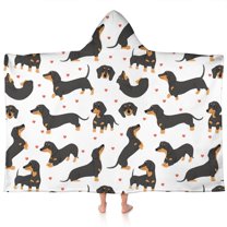 Dachshund and Heart Hooded Bath Towel,60"x35" for Ages 3 To 12 Kids, Quick Dry Lightweight Soft Microfiber Hood Beach Towel Cover Up for Kids