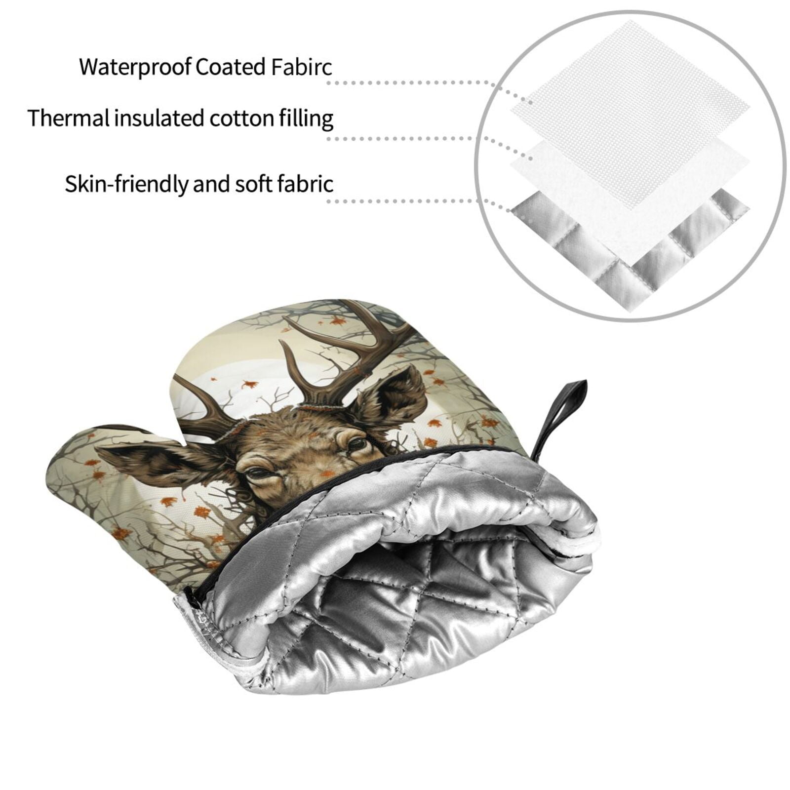 Deer Antler Whitetail 4Pcs Oven Mitts and Pot Holders Sets Oven Kitchen Gloves Hot Pads for Cooking BBQ Baking Grilling