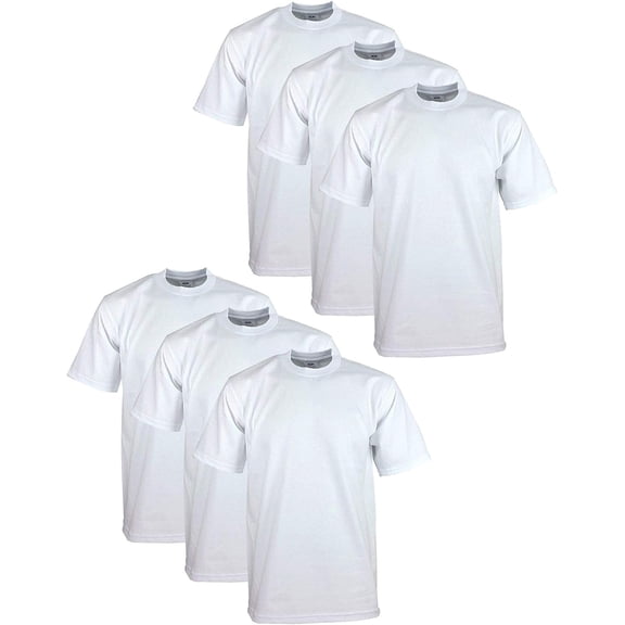 Pro Club Men's 6-Pack Heavyweight Cotton Short Sleeve Crew Neck T-Shirt, White, Large-Tall