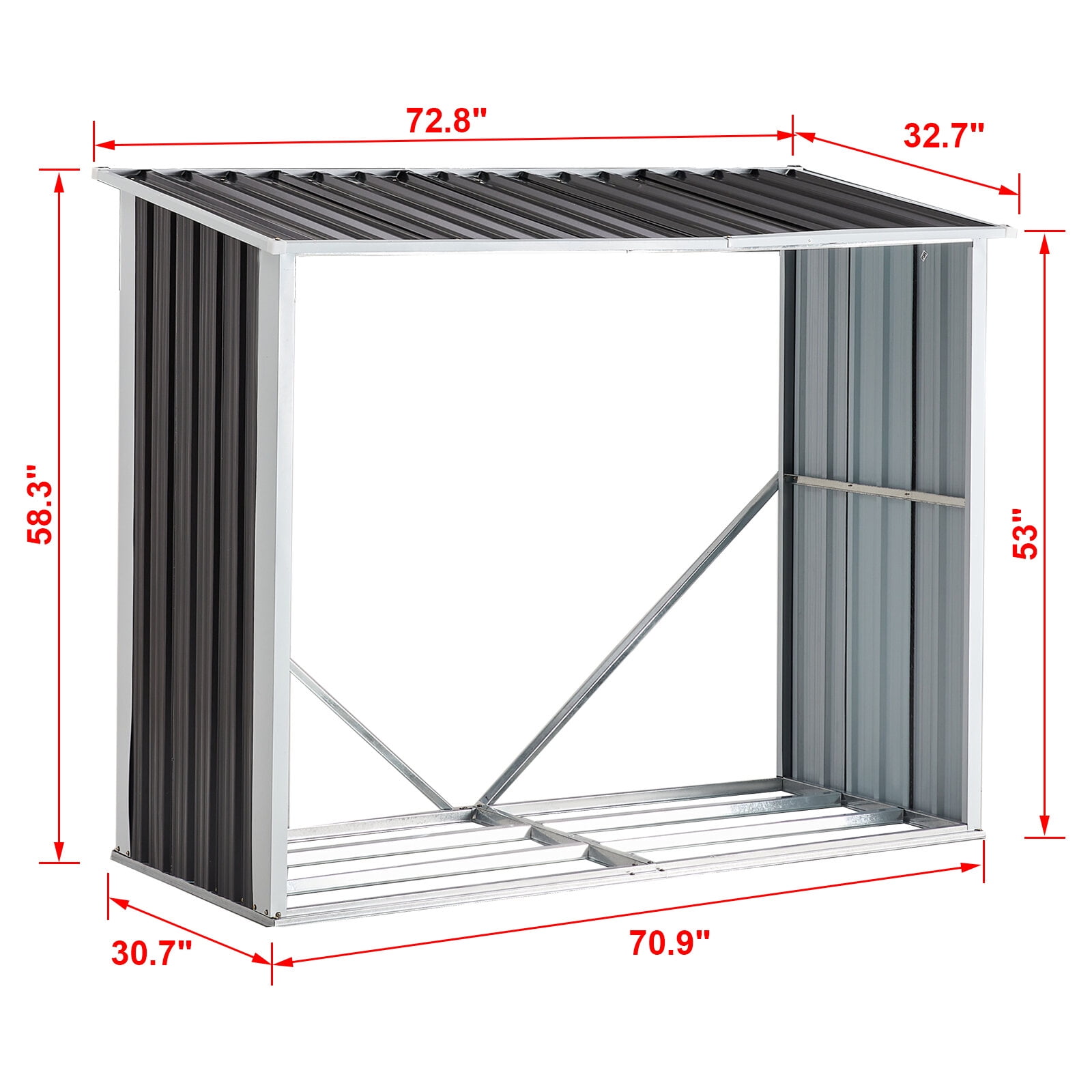 , Log Storage Shed, Log Holder with Roof, Log Storage Shed, Firewood Rack for Backyard Garden Patio Porch, Anthracite Galvanized Steel 70.9", Dark Gray ,Steel ,