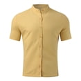 thumbnail image 4 of YUHAOTIN Shirts Men Big and Tall Spring and Autumn Plaid Stand Collar Short Sleeve Shirt Solid Color Oversize Top Bowling Shirts for Men Retro with Name 4th of July Shirts Funny Boys, 4 of 8