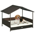 thumbnail image 2 of PawHut Outdoor Wicker Dog House Dog Bed W/ Canopy Cushion, Cream White, 2 of 9