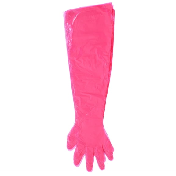 Rupoun 50Pcs Disposable Long Arm Veterinary Gloves, Soft PE, 85cm, Red, Non‑Toxic, Acid Resistant, Ideal for Livestock Examination