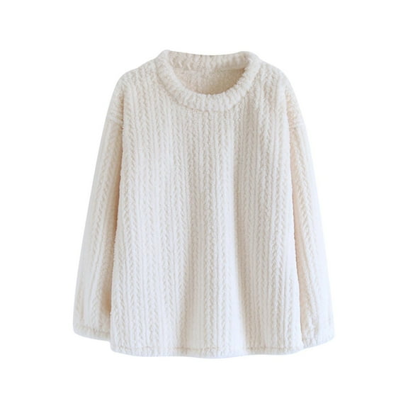 BLVB Women's Winter Warm Fleece Crewneck Pullover Long Sleeve Plush Cozy Sweatshirt Loungewear Pajama Tops