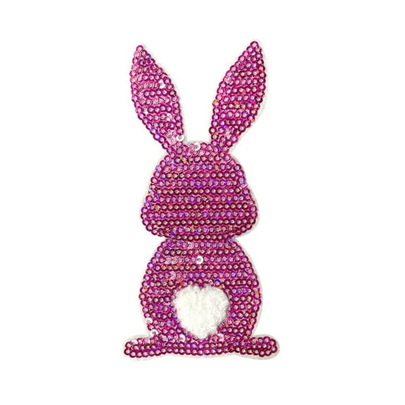 Deeceymbur Easter Bunny Iron On Patches Glitter Embroidered Applique for Clothing Decoration Craft with Hot Melt Adhesive Backing