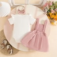 thumbnail image 6 of CAUYDY Toddler Baby Girls Summer Clothes Cute Outfits Short Sleeve Romper Overall Skirt Dress Headband 3-Piece Newborn Infant Girls Outfit 3M 6M 9M 12M 18M (Sizes 6-9 Months,F2-Pink), 6 of 9