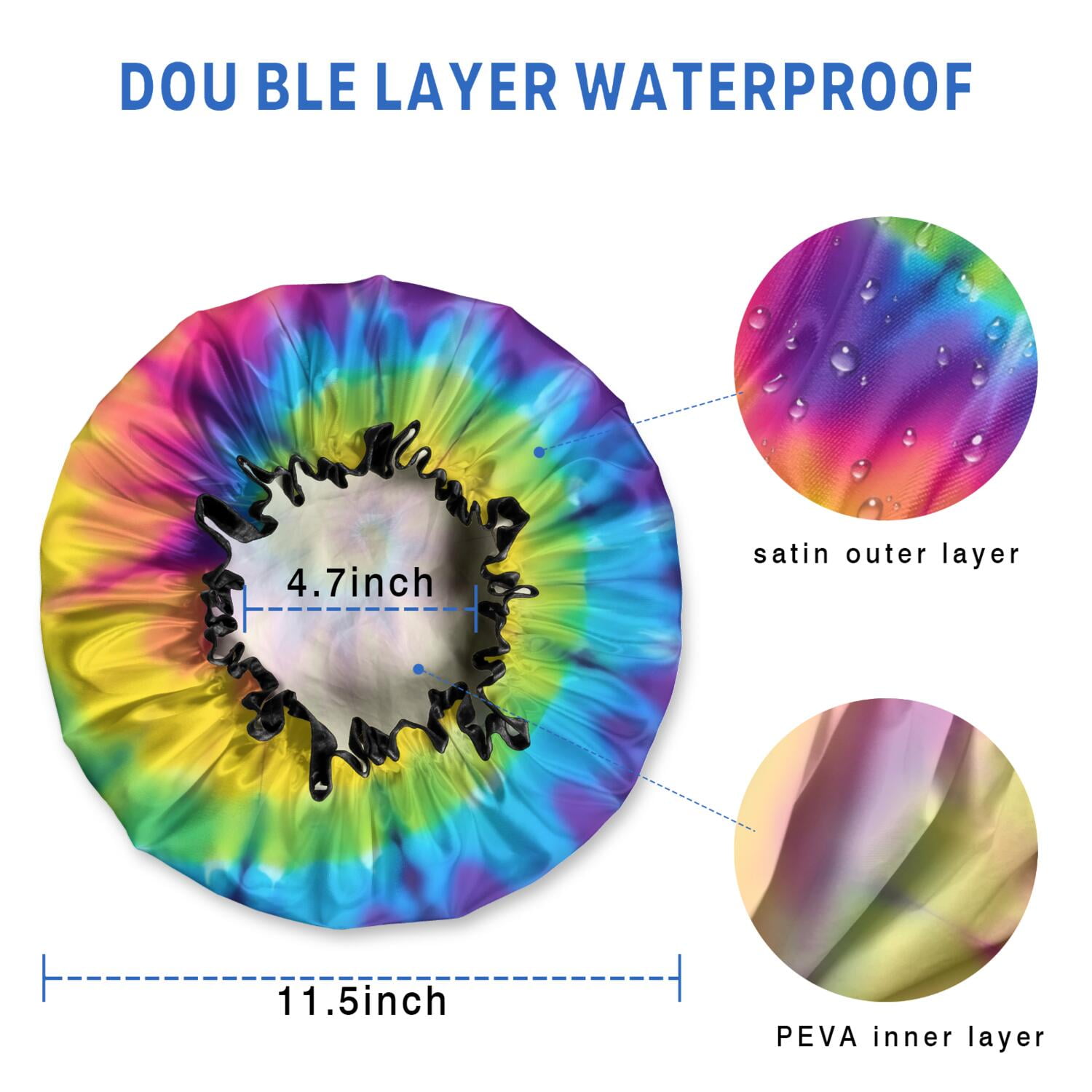 Shower Caps,Rainbow Tie Dye Mandala Pattern Waterproof Shower Cap for Women 4 Pieces,Double Reusable Hair Cover for Shower PEVA Elastic Stretch Hem