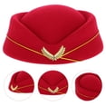 thumbnail image 2 of Sombrero de azafata, elegante boina de fieltro, sombrero de uniforme formal de azafata, gorra de azafata, disfraz de Halloween para mujer y niña, 2 of 7