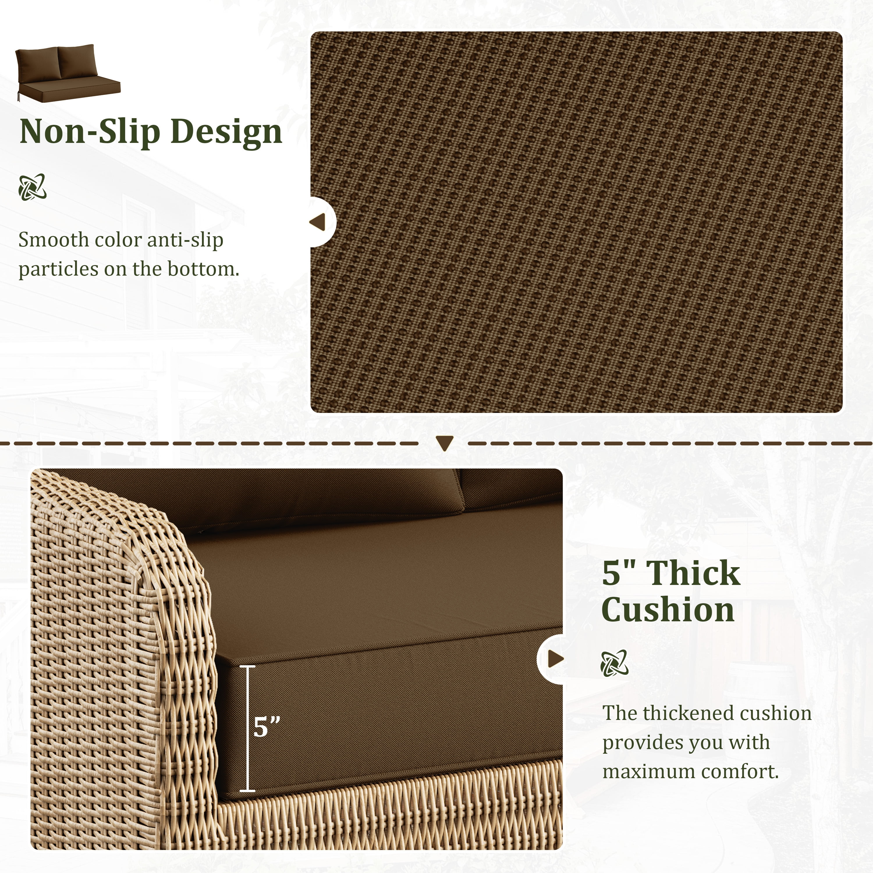Pakunoda Outdoor Loveseat Cushion Set 46 x 26 Inch, Water Repellent, Fade Resistant, Patio Loveseat Replacement Cushions for Couch Bench and Swing, Chocolate