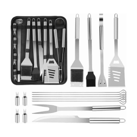 15 pcs BBQ Tool Set - Outdoor Cooking High Quality Stainless Steel BBQ Tool Set, Ideal Gift for BBQ Enthusiasts with Spatula, Tongs And BBQ Brush, Gifts for Father'S Day