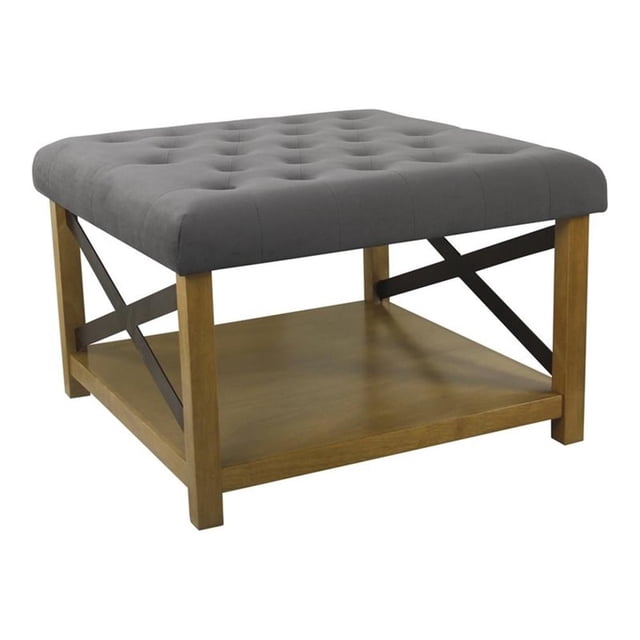 HomePop Ottomane Capitonnée Traditionnelle en Bois et Tissu avec Rangement, Gris