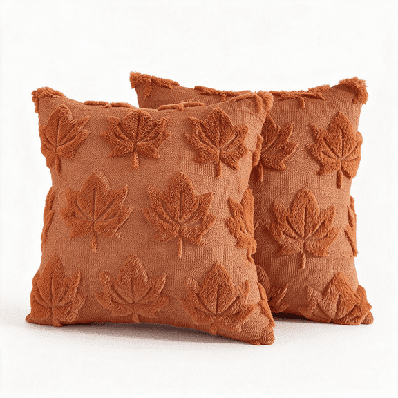 Maple Leaf Fall Rust Throw Pillow Covers 18x18 Inch Set of 2 Autumn Harvest Pillows Covers, Thanksgiving Decorations, Couch Sofa Home Farmhouse Cushion Covers, Fluffy Holiday Pillow Case