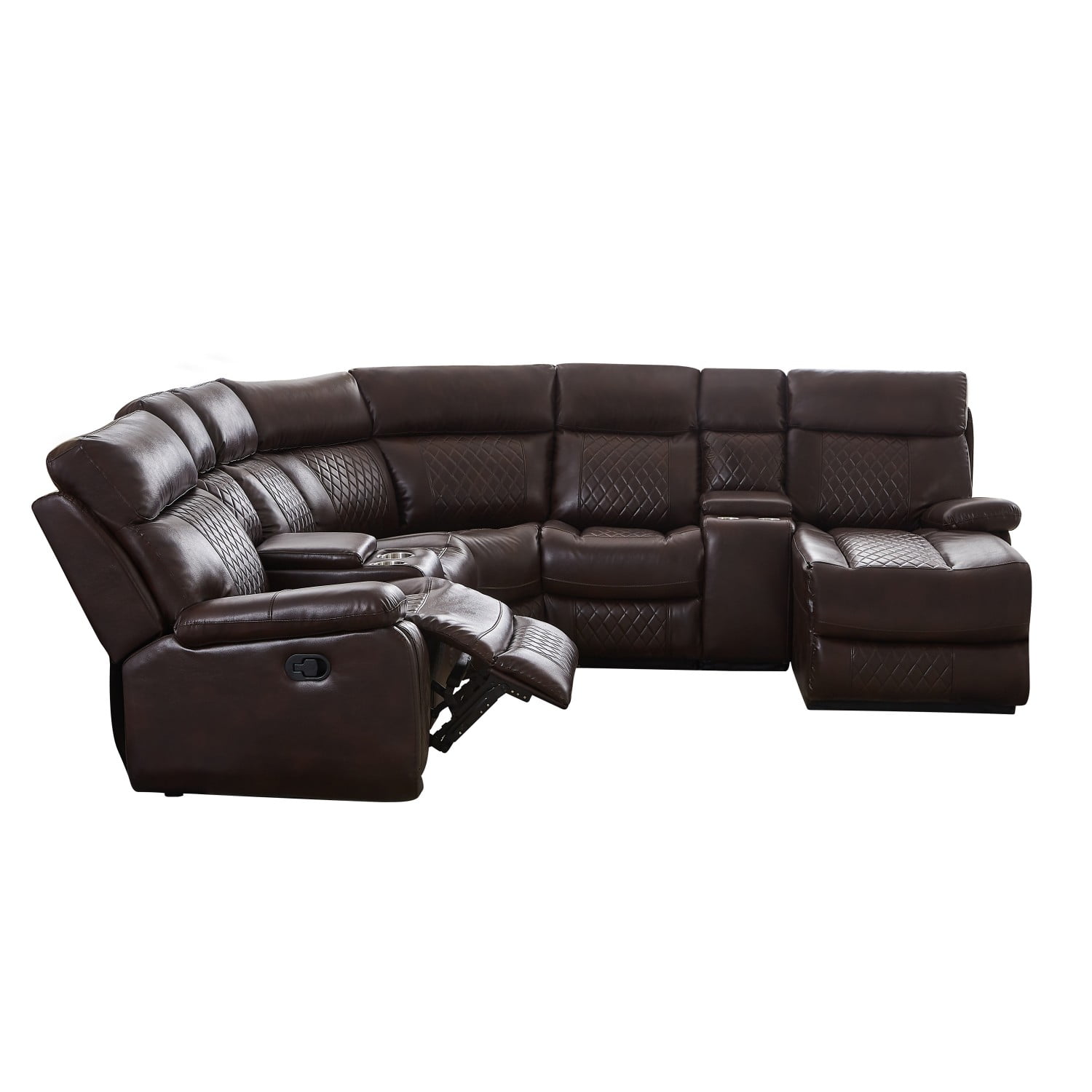Gewnee Manual Reclining Sectional Sofa with Streamlined Recline Seating, 2 Consoles with Cup Holders, 2 Recliners, Storage Included Sofa Couch for Living Room