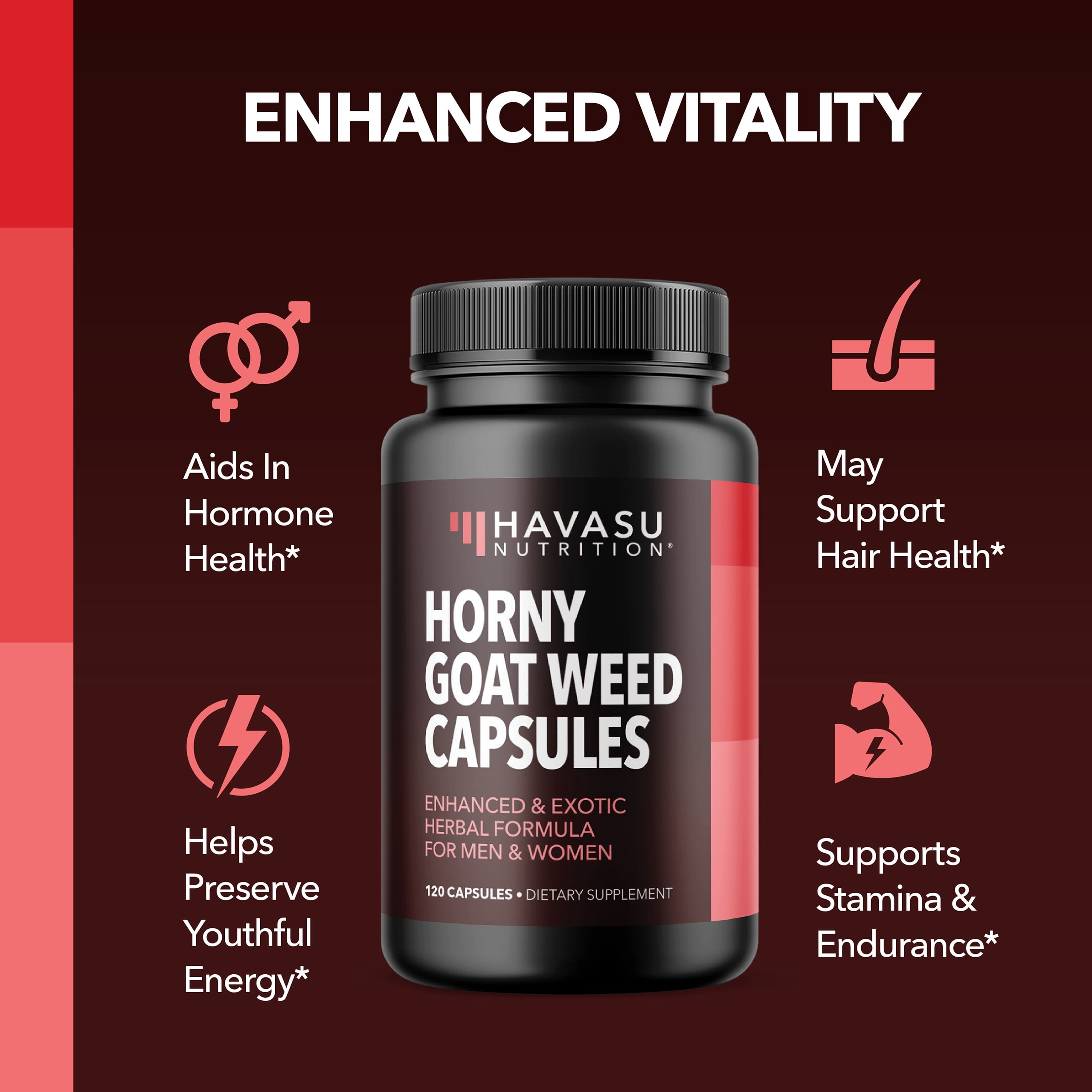 Havasu Nutrition Horny Goat Weed Supplement with Tongkat Ali for Men and Women, 120 Capsules