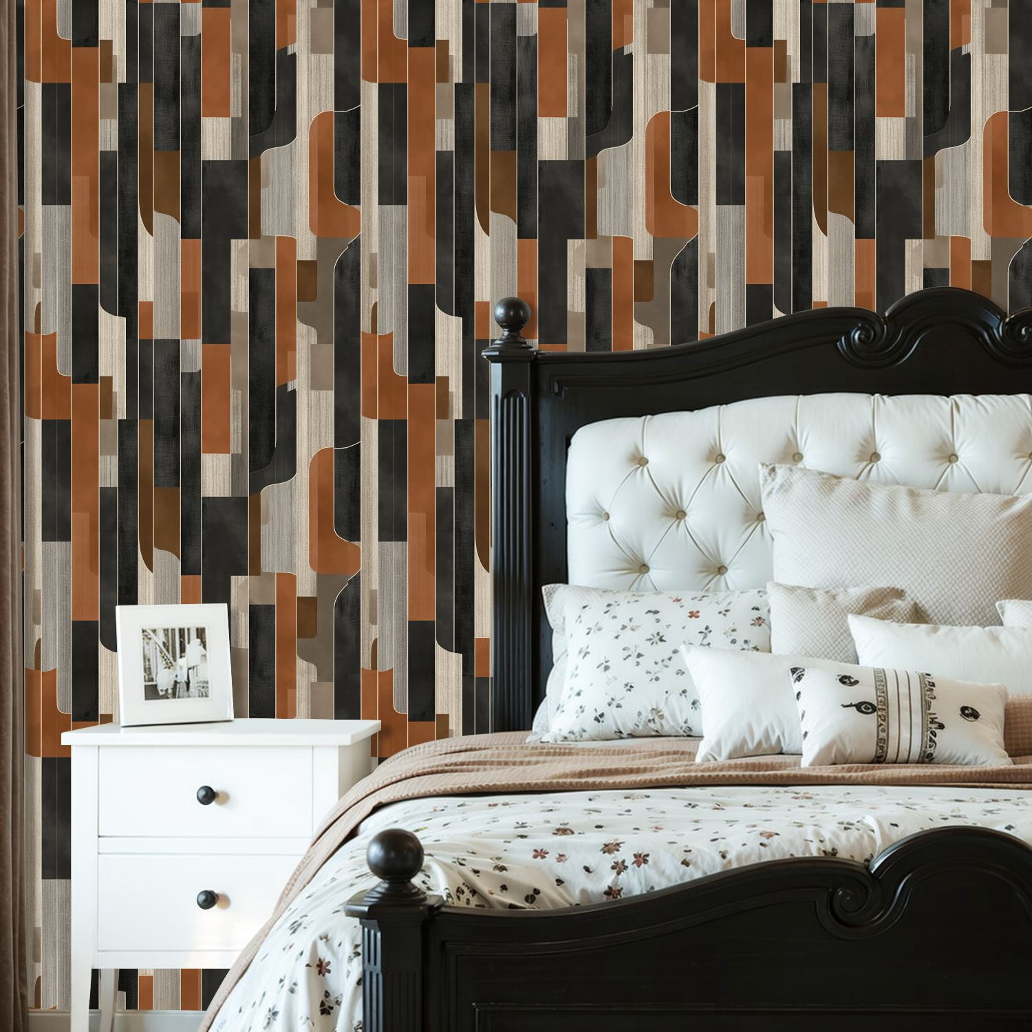 Peel and Stick Wallpaper 23.6in x 9.8ft Abstract Geometric Earth Tones Bold Shapes Contact Paper Vinyl Waterproof Self Adhesive Wall Paper for Bedroom Shelf Cabinet Renter Friendly