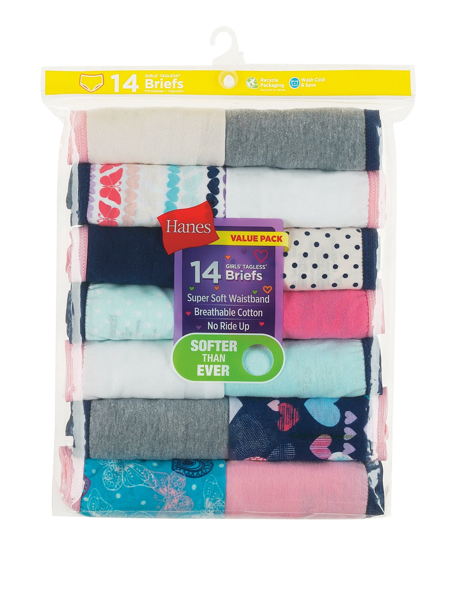 Hanes Girls Hipster Underwear Pack, 14-Pack, Cotton Hipster Panties for Girls