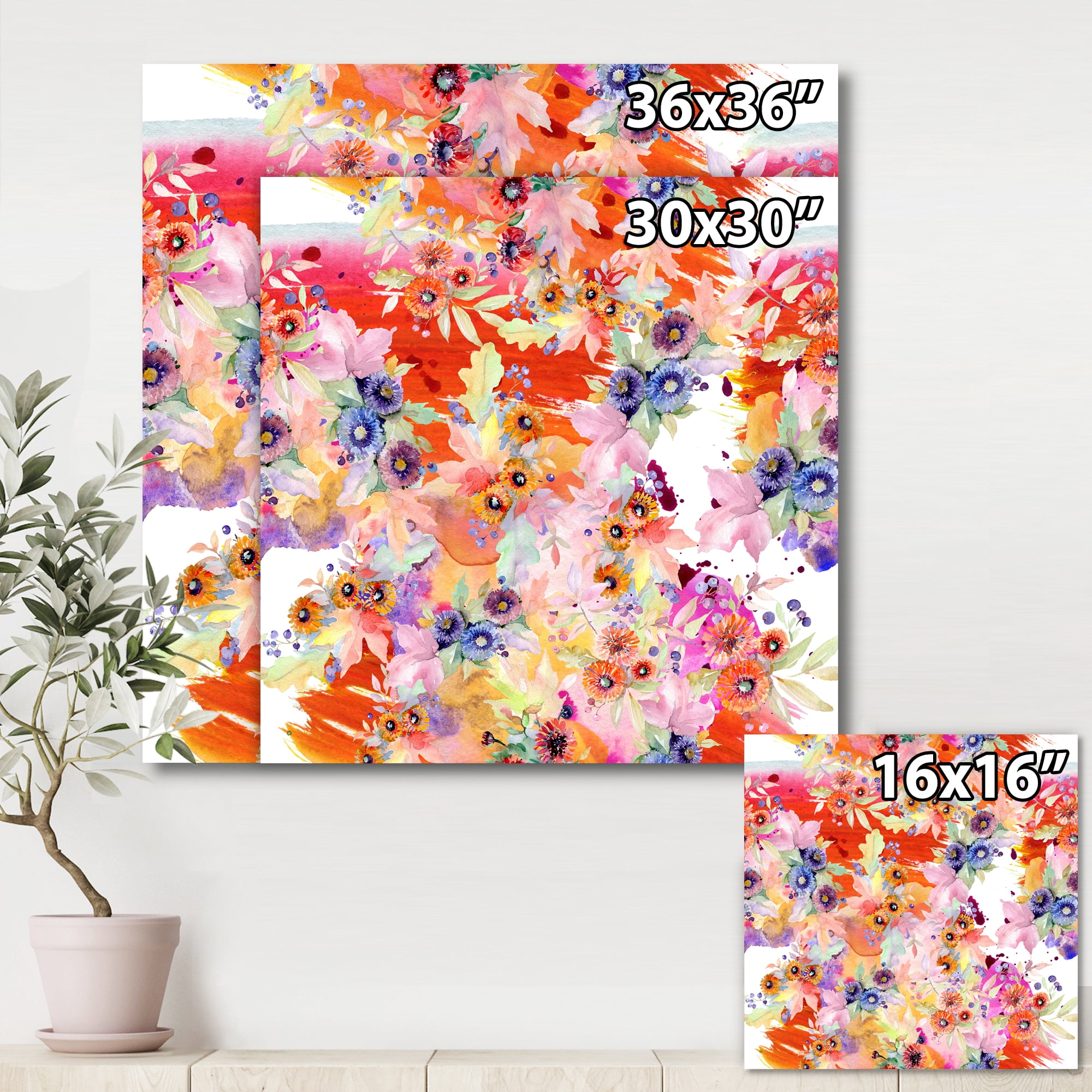 Designart ' Wildflowers and Vibrant Wild Spring Leaves VI ' Modern Canvas Wall Art Print