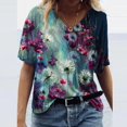 thumbnail image 2 of Jophufed Women Summer Tops Fashion Casual Plus Size Scenic Flowers Printing Round Neck T-Shirt Tops Flash picks, 2 of 3