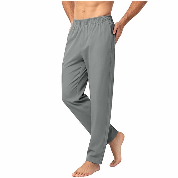 SeCaotees Elastic Waist Lounge Pants for Men Pull‑On Design Roomy Straight Leg Side Pockets Soft Knit Fabric Comfort Home Rest Daily Trousers Gray,XL